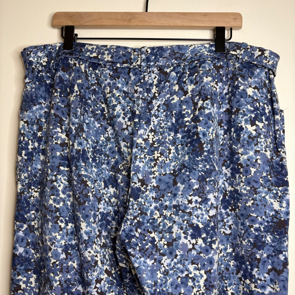 JJILL Floral Wide Leg Cropped Pants Womens XL Tall Blue White Tie Waist - Picture 7 of 8